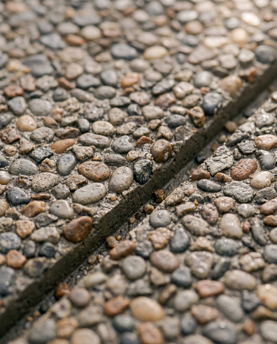 Exposed aggregate driveway finish with washed river stone